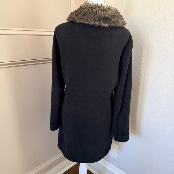 Cabi Black Heavy Knit Sweater Jacket w/ Removable Faux Fur Collar – Size Small - Picture 3 of 7